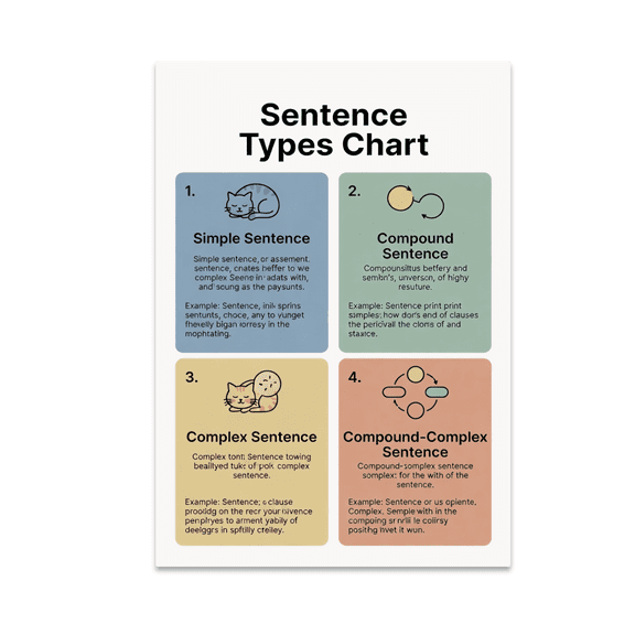 Sentence Types Chart Infographic - Language Learner - 13x19 Poster Print
