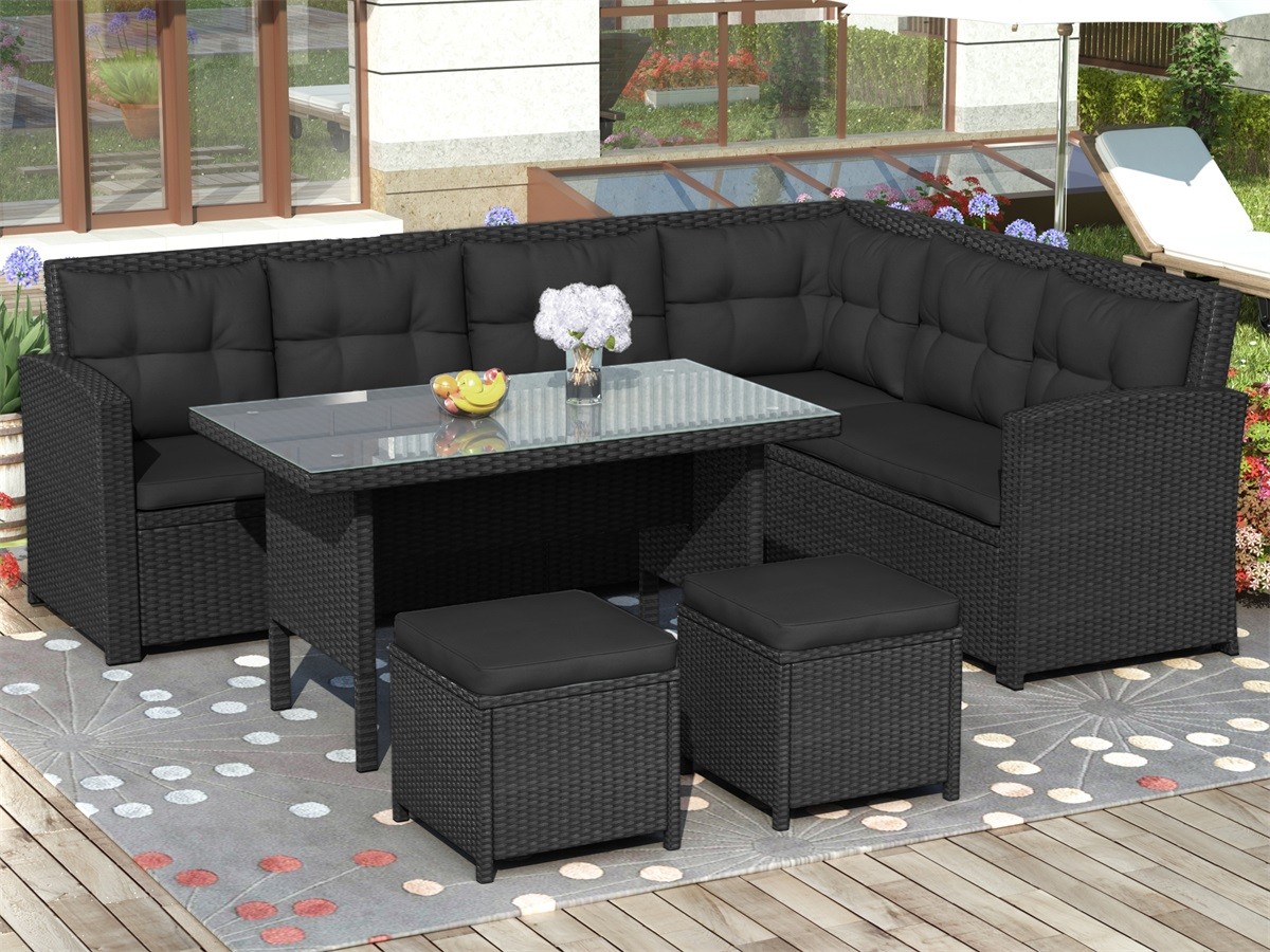 Sentern 6-Piece Outdoor Rattan Sectional Sofa with Ottomans and Coffee Table - image 1 of 6