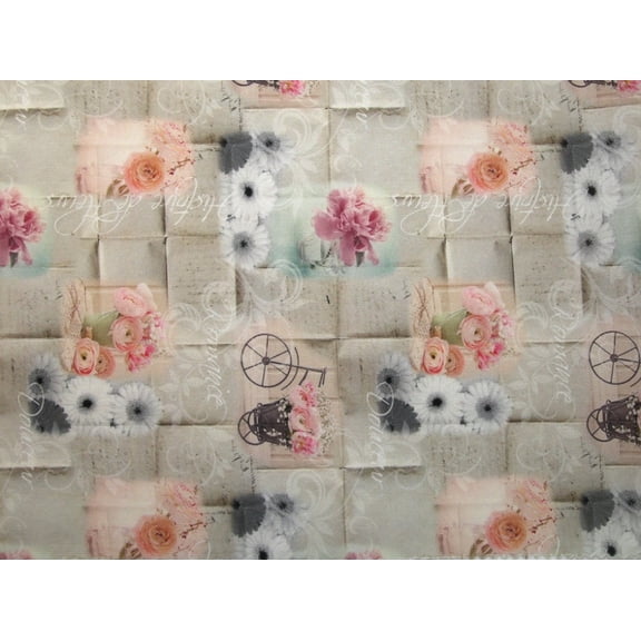 Sentiment Digital Print 100% Cotton Dress Fabric Cream - per yard