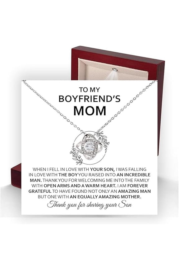 Sentimental Birthday Christmas Gifts for Boyfriend's Mom, To My Future Mother In Law Necklace with Message Card and LED Box, Jewelry Gift for Women, Love Knot Necklace