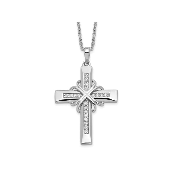 Sentimental Expressions 925 Sterling Silver  CZ Steadfast Love 18in Cross Necklace 18 Inches x 24 mm