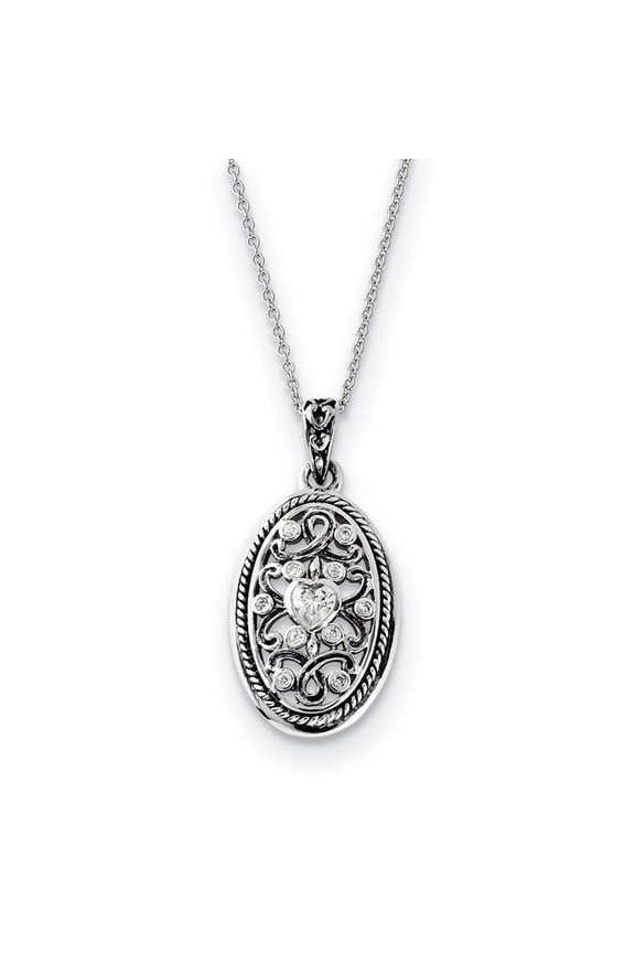 Sentimental Expressions Sterling Silver Antiqued CZ Because Of You 18in Necklace