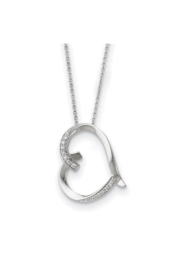 Sterling Silver Rhodium-plated Antiqued CZ Love You Mom 18in Necklace