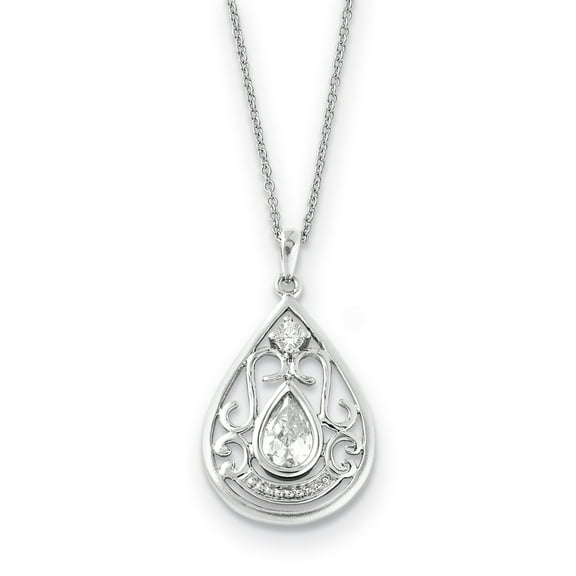 Sentimental Expressions  Sterling Silver Rhodium-plated CZ In Loving Memory 18in Necklace