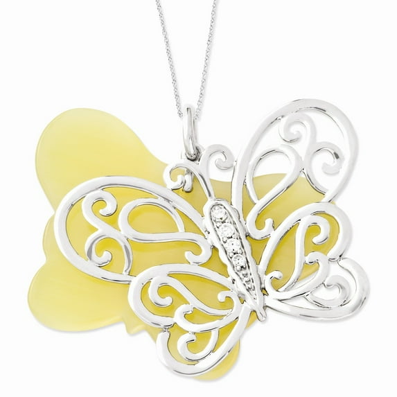 Sentimental Expressions Sterling Silver CZ & Simulated Cat's Eye Believe You Can Butterfly Necklace