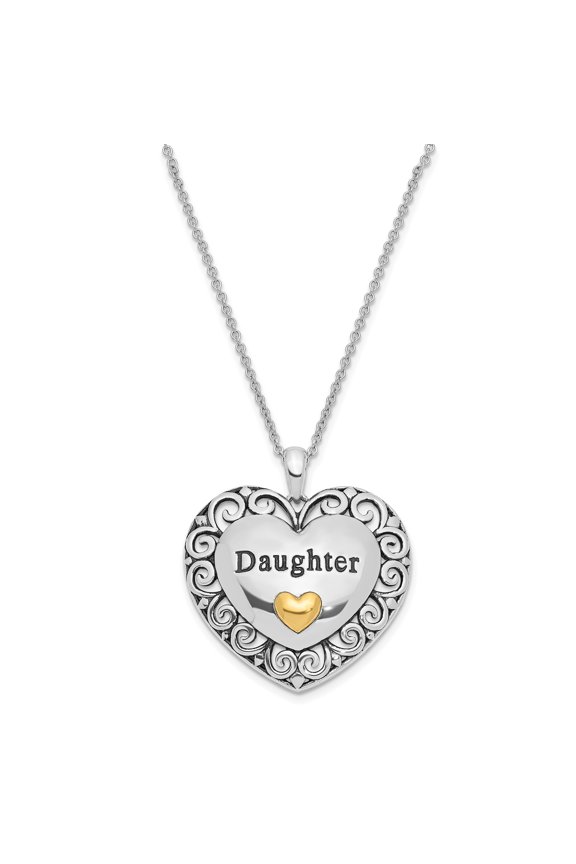 Sterling Silver Gold-plated Antiqued Daughter 18in. Necklace