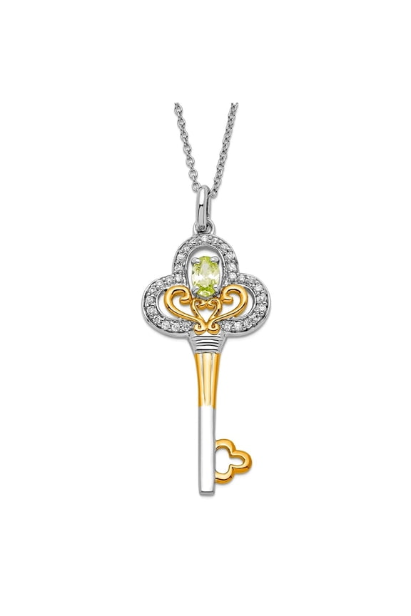 925 Sterling Silver Polished Spring-Ring and Gold Plated Aug. Cubic Zirconia Key 18inch Necklace Pendant Necklace for Wo