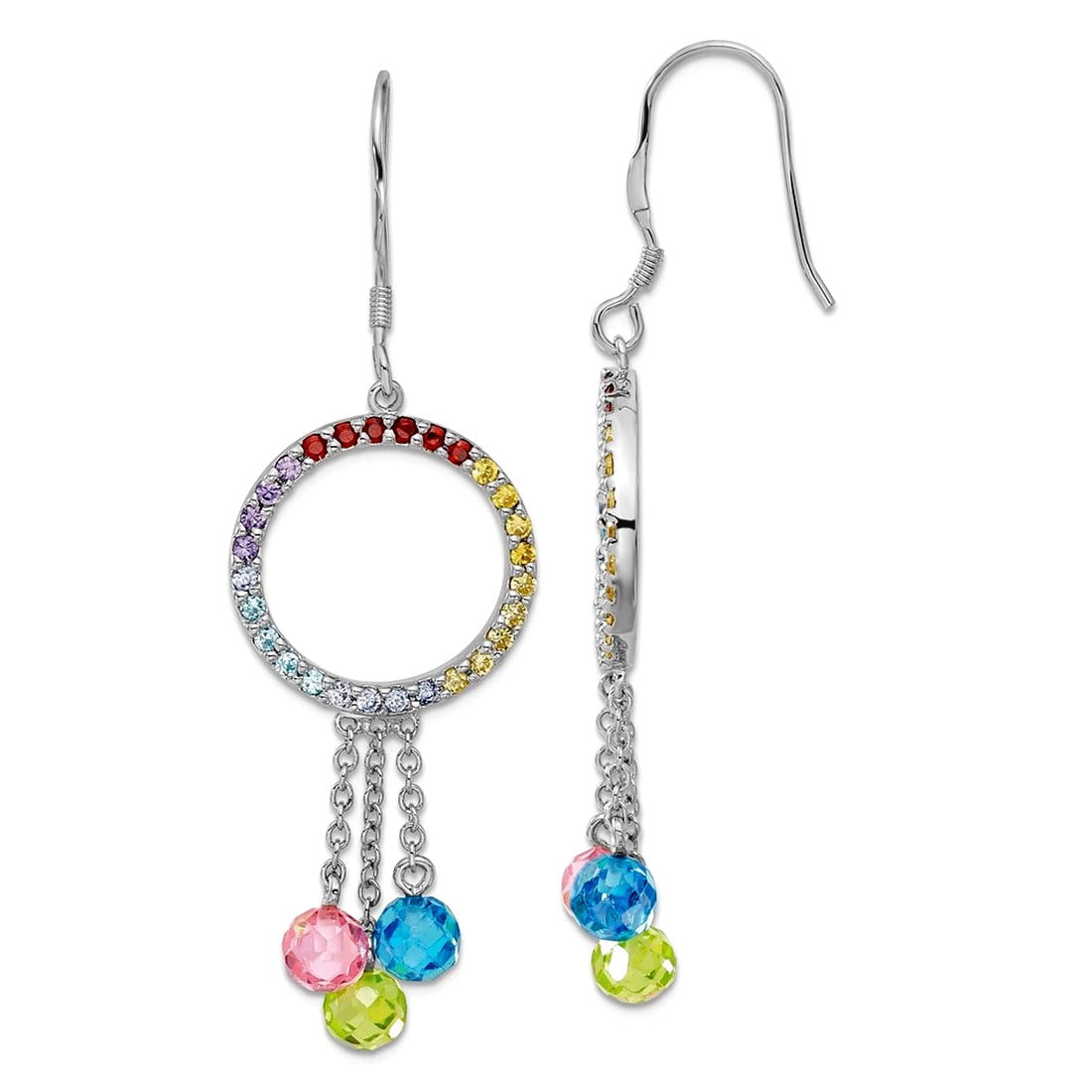 925 Sterling Silver Shepherd hook Multi-color Cubic Zirconia Earrings 57.7x18.3mm Wide Stud Earring for Women