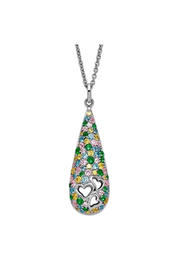 925 Sterling Silver Spring-Ring Cubic Zirconia Cheerdrops 18inch Necklace Pendant Necklace for Women