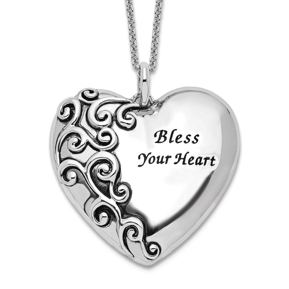 Finest Gold Sentimental Expressions Sterling Silver Rhodium-Plated Antiqued Bless Your Heart 18 in. Necklace