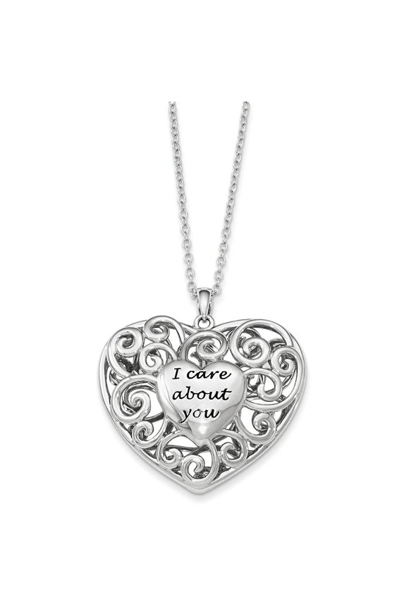 Sentimental Expressions Sterling Silver Rhodium-plated Antiqued Heart Of Support 18in. Necklace Q-QSX604