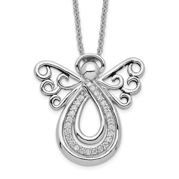 Sentimental Expressions Sterling Silver Rhodium-plated CZ Angel Of Comfort 18in. Necklace Q-QSX547