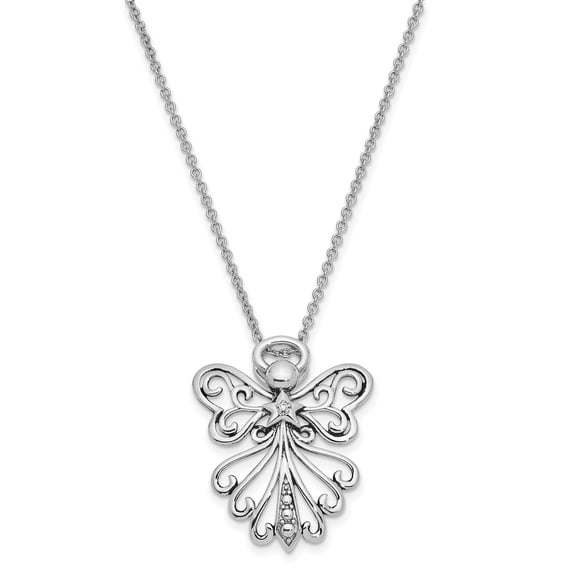 Sentimental Expressions Sterling Silver Rhodium-plated CZ Antiqued Angel, Heavenly Angel 18 Inch Necklace