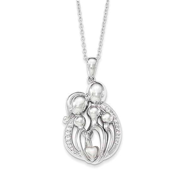 Sentimental Expressions  Sterling Silver Rhodium-plated CZ Family of 4 Gathering 18in. Necklace