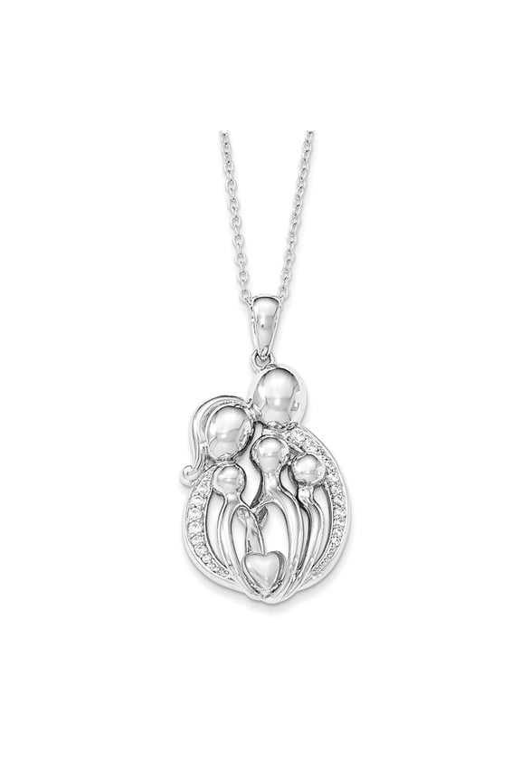 Sentimental Expressions Sterling Silver Rhodium-plated CZ Family of 4 Gathering 18in. Necklace