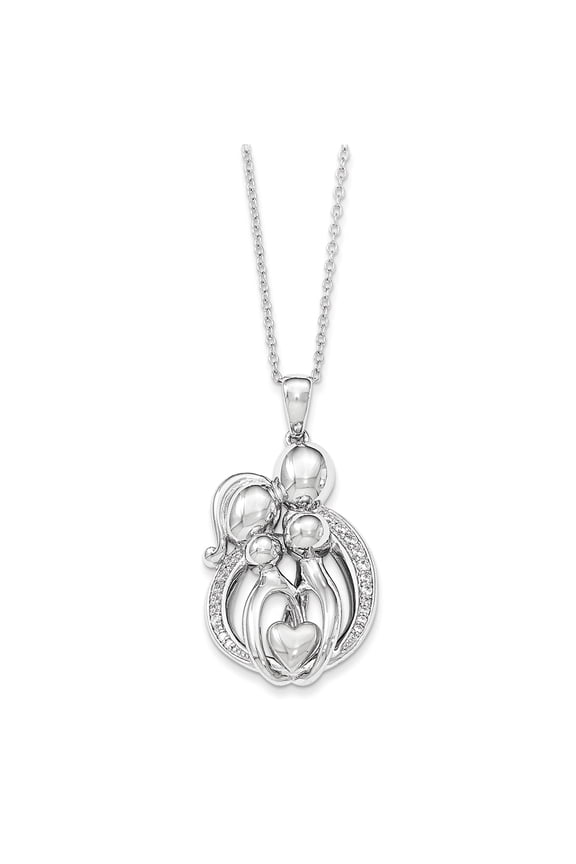Sentimental Expressions Sterling Silver Rhodium-plated CZ Family of 5 Gathering 18in. Necklace