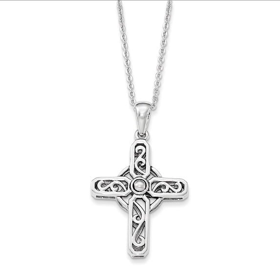 Sentimental Expressions Sterling Silver Rhodium-plated Prayer Cross 18in. Necklace Q-QSX605