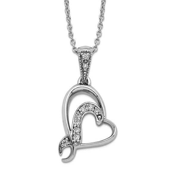 925 Sterling Silver Polished Spring-Ring Cubic Zirconia Necklace 18 Inch Pendant Necklace for Women