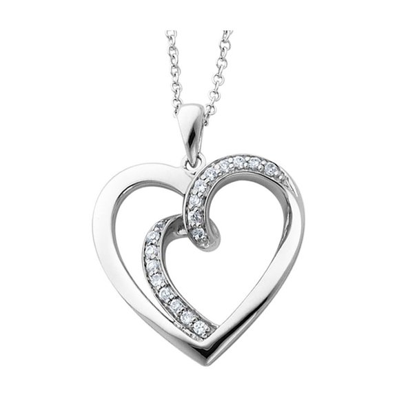 Primal Silver Sterling Silver and Cubic Zirconia Two Souls Lived As One 18-inch Heart Necklace
