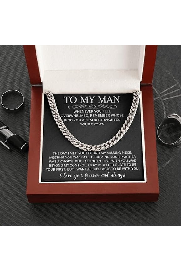 Sentimental Gifts for Boyfriend from Girlfriend, I Love You Gifts For Him, To My Man Birthday Gift Ideas Cuban Link Chain Necklace with Message Card and LED Box