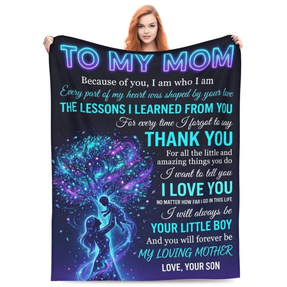 Sentimental Mother's Day Gift from Son, Cosmic Glowing Tree Throw, Soft Flannel Fleece Mom Blanket 60×50
