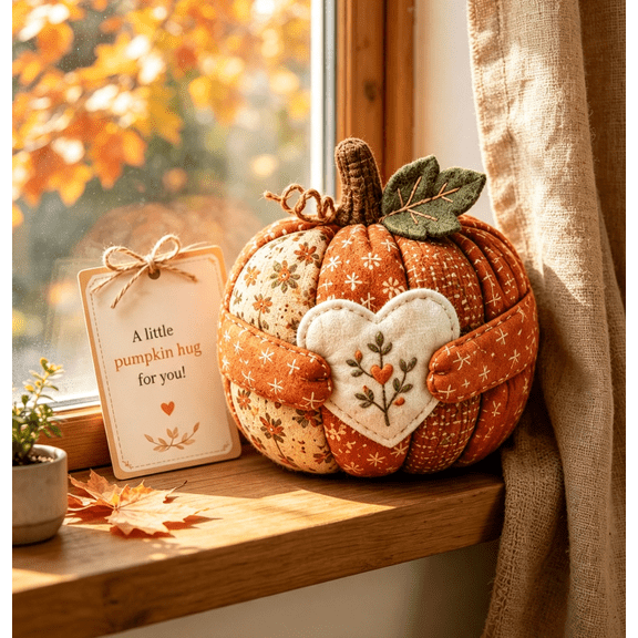 Sentimental Pumpkin Pocket Hug Token Gift, Soft Stitched Fabric Pumpkin Keepsake with Affirmation Card, Cozy Farmhouse Autumn Decoration for Desk Cabinet, Encouragement Gift for Women Teens