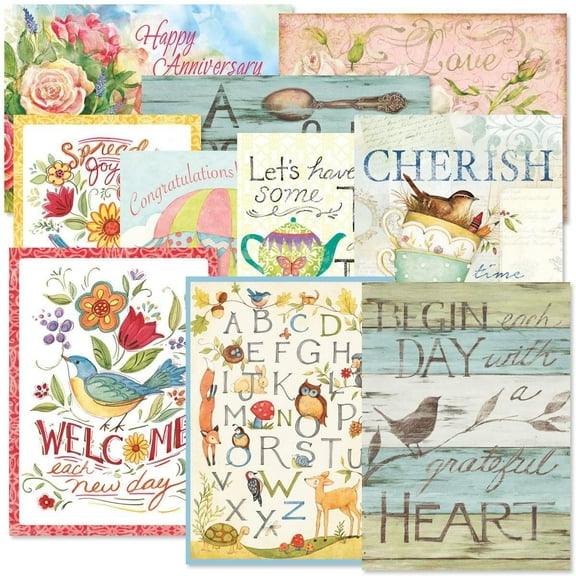 Current Sentiments All Occasion Greeting Cards Value Pack - Set of 20 (10 designs), Large 5" x 7"