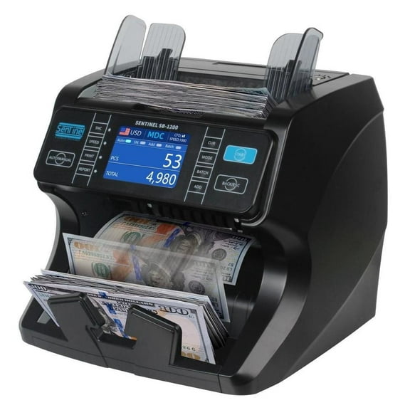 Sentinel SB-1200 Mixed Denomination Money Counter | Bank Grade Bill Value Counter | Counterfeit Detection | Print Function