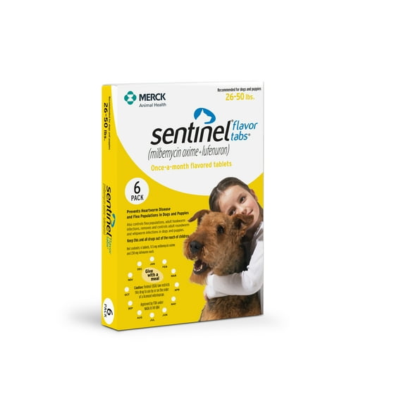 Sentinel Flavor Tabs for Dogs, 26-50lbs (Yellow Box)