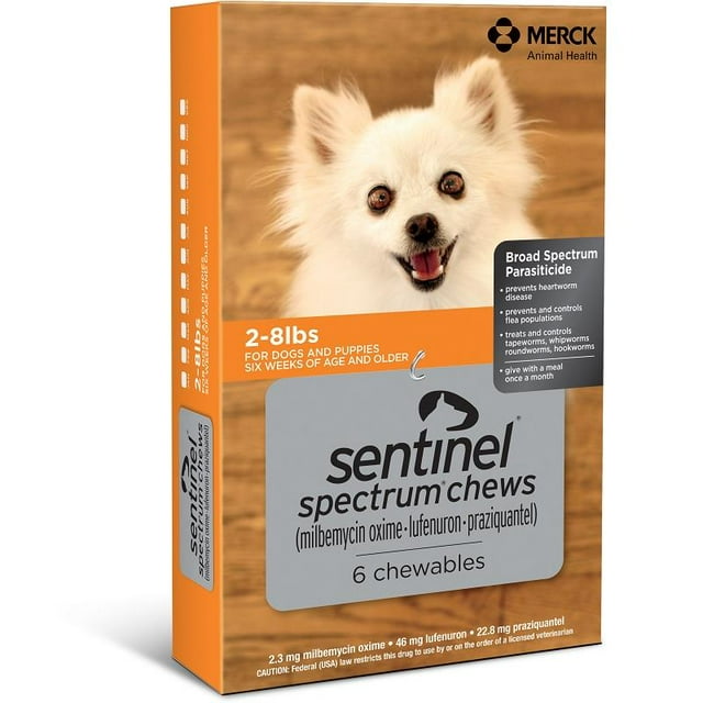 Sentinel Spectrum Chew for Dogs, 28 lbs (Orange Box), 6 Chews (6 mos supply)