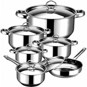 Sentk 12 Pieces Cookware Set Nonstick, Stainless Steel Pots and Pans Set for Kitchen with Frying Pan, Sauce Pan, Pots and Pans for Cooking, Dishwasher Safe, Silver