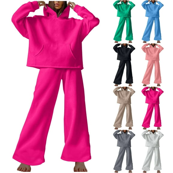 Sentmoon 2 Piece Set Womens Hoodie and Womens Travel Pants Drawstring Crew Neck Long Sleeve Womens Pullover Pockets Solid Color Stretchy Blouses Fall Delightful for City Sightseeing