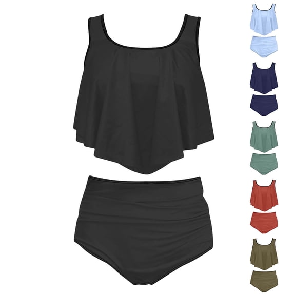 Sentmoon 2 Piece Swimsuit Bathing Suits Oversized Womens Swimsuit High Cut Ruffle Womens Swimsuits Bikini Beach Essentials for Family for Vacation and Resort Wear Dark Blue S