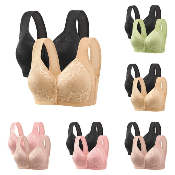 Sentmoon 2 Pieces Front Closure Bras for Women Womens Bras Push up No Underwires Front Closure Button Breathable Bralettes Fashion for Beach Vacation Gray 44/100BC
