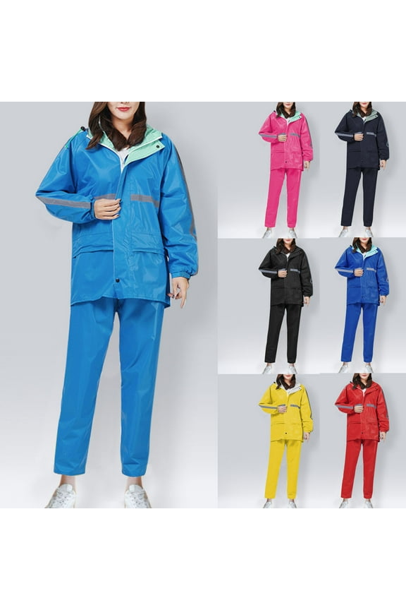 2 Pieces Set Men Rain Jacket and Rain Pants Men Long Sleeve Womens Rain Coat Solid Color Packable Hooded with zipper Rain Ponchos for Running Backpacking Travel L