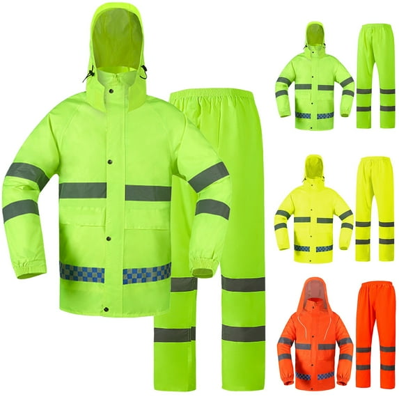 Sentmoon 2 Pieces Set Rain Jackets for Women and Waterproof Pants with Hood Long Sleeve Rain Coat Women Lightweight Waterproof Reflective Rain Ponchos for Adults for Hiking ,Camping Orange M