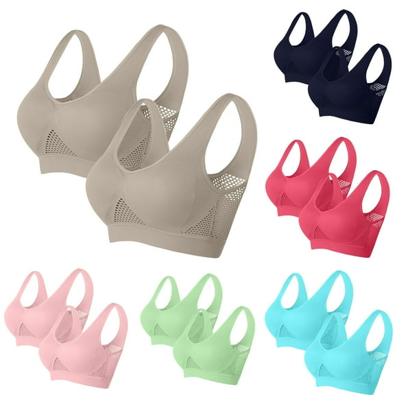 Sentmoon 2 Pieces Sports Bras for Women Buttery Soft Push up T-Shirt Bra Lift No Underwires Breathable Sleep Bralettes Trendy for Home Leisure Khaki M