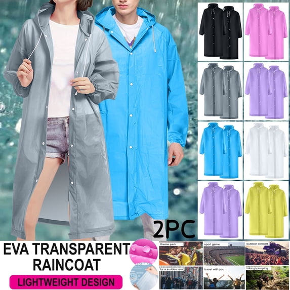 Sentmoon 2 Pieces Waterproof Jacket Long Sleeve Womens Raincoat Solid Color Packable Hooded Button Down Ponchos Family Pack for Hiking, Trekking & Daily Wear Gray Free Size
