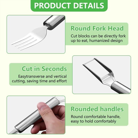 Sentmoon 2-in-1 Stainless Steel Fruit Cutter with Fork Head Watermelon Cube Knife Ergonomic Round Handle Heavy-Duty Corer Multi-Purpose Kitchen Prep Tool for Home Bar Fruit Cutter Watermelon Fork 1pc