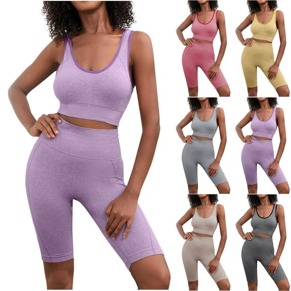 Sentmoon 2PC Bras for Women Breathable Bras for Women Wirefree Solid Color Push up Stretchy Thin Style Seamless Bras with High Waisted Stretchy Pants Trendy Ladies for Home Leisure Black Free Size