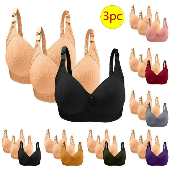 Sentmoon 3 Pieces Bras for Women Oversize Comfortable Sleep Bras Lift No Underwires Adjustable Strap Solid Color Seamless Bras Fashion for Staying at Home Army Green 36/85