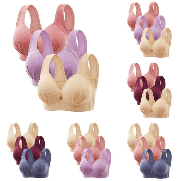 Sentmoon 3 Pieces Bras for Women Wirefree Comfortable Bras for Women Lift Embroidered Breathable Seamless Bras Soft and Comfortable for Daily Commute Hot Pink 44