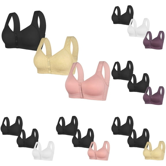 Sentmoon 3 Pieces Front Closure Bras for Women Oversize Bras for Women No Underwires Lift Wide Strap Side Support Solid Color Seamless Bras Casual for Office Black XXXXXL