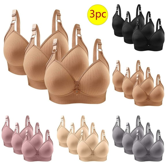 Sentmoon 3 Pieces Wireless Bras for Women Bras for Women Lift Adjustable Strap Stretchy Underwear Solid Color Push Up Bra Lightweight for Shopping Beige 42/95