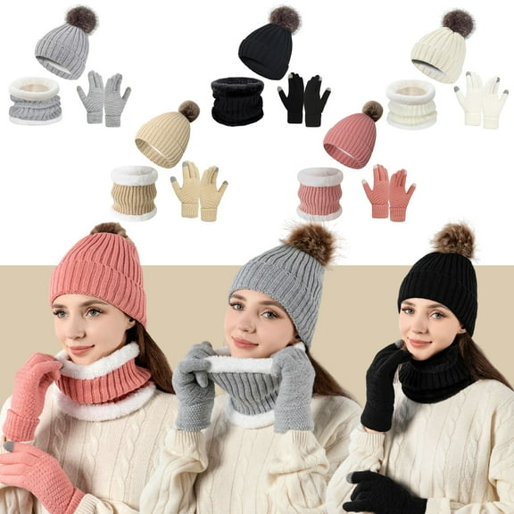 Sentmoon 3PCS Scarf for Women Winter and Mens Hats Winter,Gloves for Women Solid Color Travel and Everyday Womens Wraps and Shawls Gifts for Woman Womens Scarves Winter
