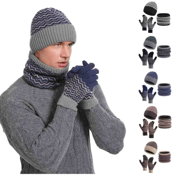 Sentmoon 3PCS Scarves for Women and Winter Hat Men,Gloves for Women Color Block Fashionable and Stylish Shawls for Women Gifts for Elderly Women Fleece Scarf