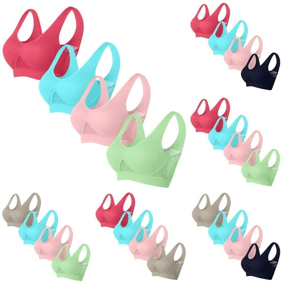 Sentmoon 4 Pieces Wireless Bras for Women Buttery Soft Bralettes for Women Seamless Push up Breathable T-Shirt Bra Stylish for Sports Fitness Green XXXXL