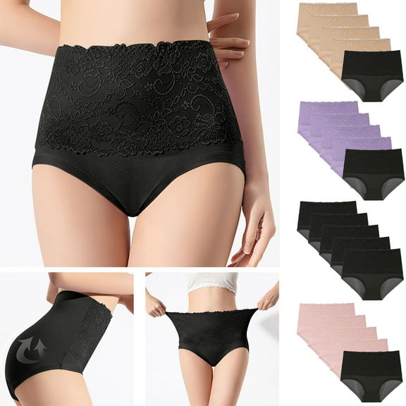 Sentmoon 5 PCS Lace Panties for Women Plus Size High Waist Stretchy No Show Plus Size Underwear for Women No Pinching Hip Lift Briefs over the Belly XL