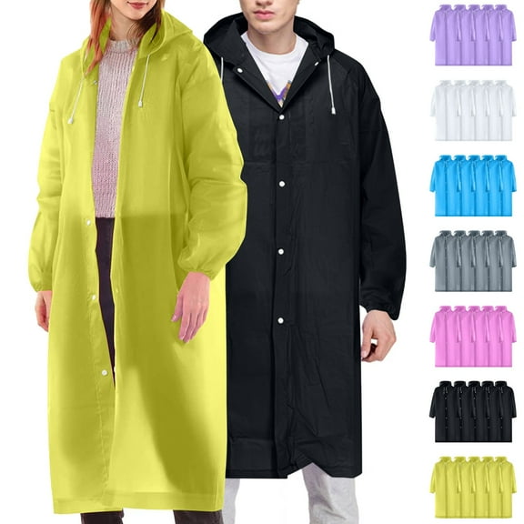 Sentmoon 5 Pieces Rain Jacket Men Long Sleeve Womens Rain Coat Solid Color Breathable Waterproof with Button Adult Ponchos with Hood for Hiking, Trekking & Daily Wear Yellow Free Size