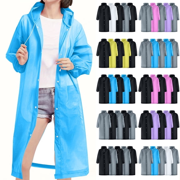 Sentmoon 5 Pieces Rain Ponchos with Hood Long Sleeve Rain Suits for Women Waterproof Solid Color All-Weather with Button Rain Jacket Men for Travel, Hiking & Daily Use Free Size
